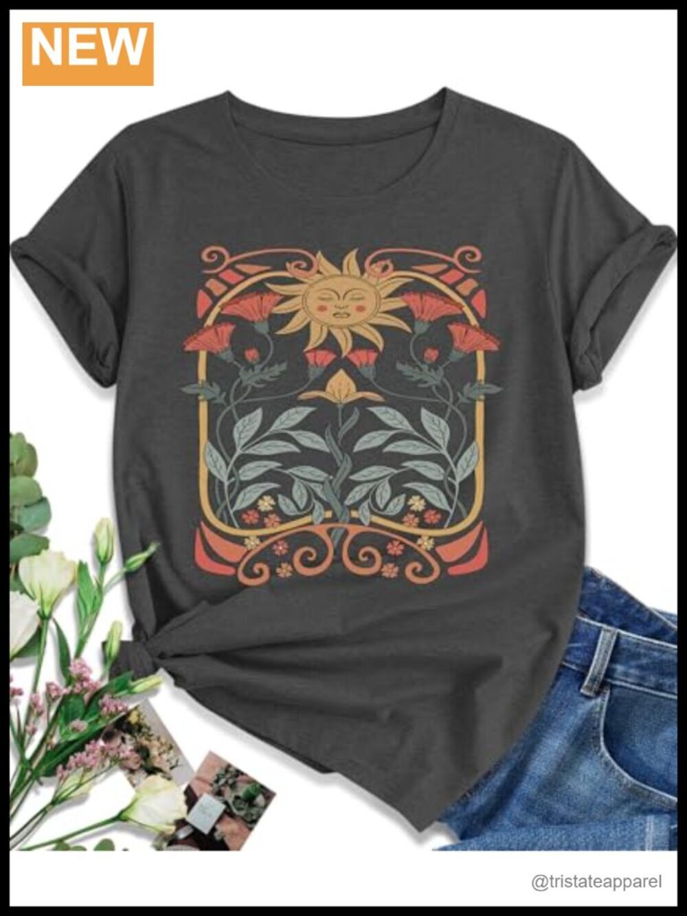 Women's Cotton Blend Sunflower Graphic Short Sleeve Crew Neck T-Shirt